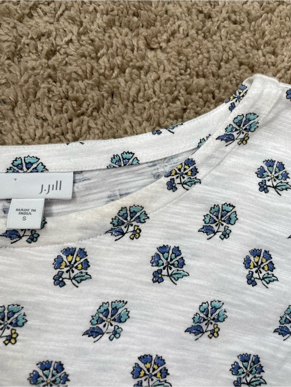 J. Jill White Scoop Neck Top with Blue Floral Border - Picture 7 of 13